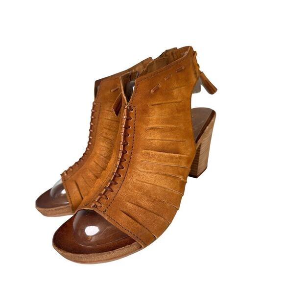 Miz Mooze Block Heel Maddie Leather Brown Open Toe Sandals Zip up Boho 41 NWOB - Picture 9 of 12